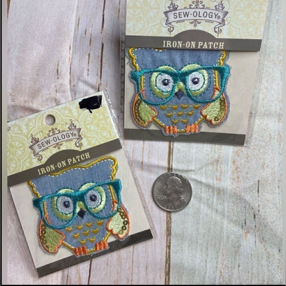 OWL You Need is Love Set of 2 Blue Owl Iron on Patches DIY NWT